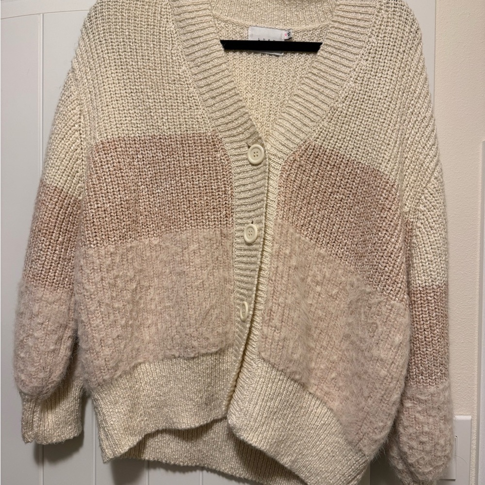 Lush Cream and Tan Women's Cardigan